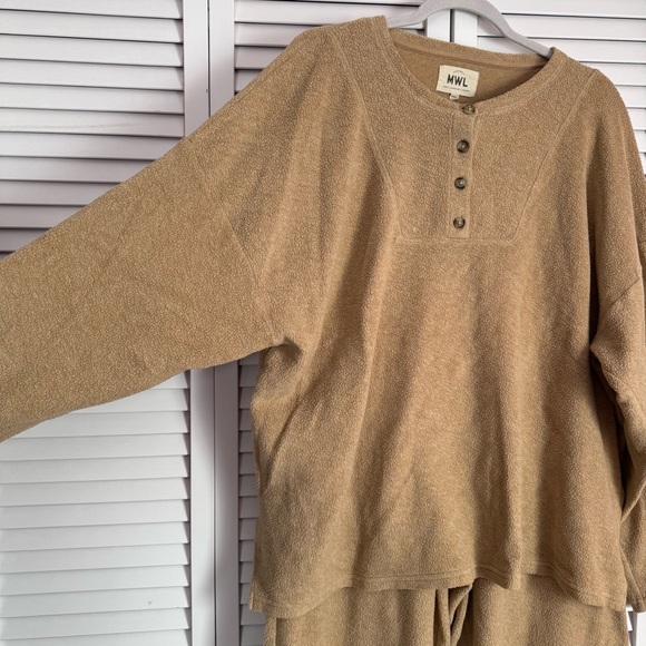 Madewell MWL 2PC Bundle Cozybrushed Henley Top XXL and Pants L Brown Loungewear - Picture 6 of 14